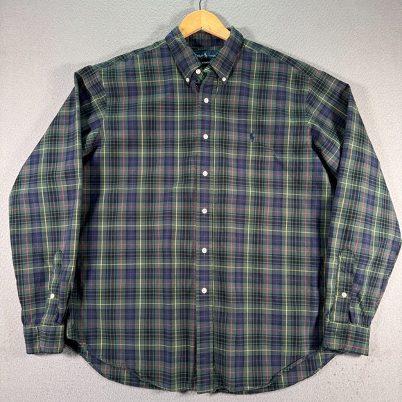 Vintage Ralph‎ Lauren Button Down Shirt Mens XL Green Plaid Comfort Small Pony - Picture 1 of 10